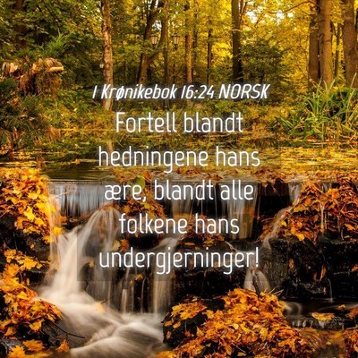 Picture 04 - 1 Krønikebok 16:24 NORSK - Fortell blandt hedningene hans ære, blandt alle - Bible Verse Picture