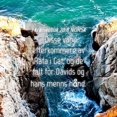 Picture 04 - 1 Krønikebok 20:8 NORSK - Disse var efterkommere av Rafa i Gat, og de falt - Bible Verse Picture