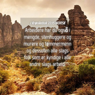Picture 04 - 1 Krønikebok 22:15 NORSK - Arbeidere har du også i mengde, stenhuggere og - Bible Verse Picture