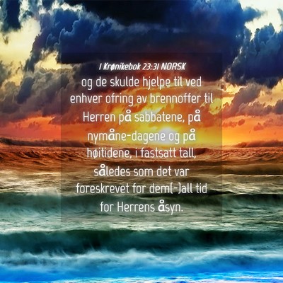 Picture 04 - 1 Krønikebok 23:31 NORSK - og de skulde hjelpe til ved enhver ofring av - Bible Verse Picture