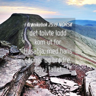 Picture 04 - 1 Krønikebok 25:19 NORSK - det tolvte lodd kom ut for Hasabja, med hans - Bible Verse Picture