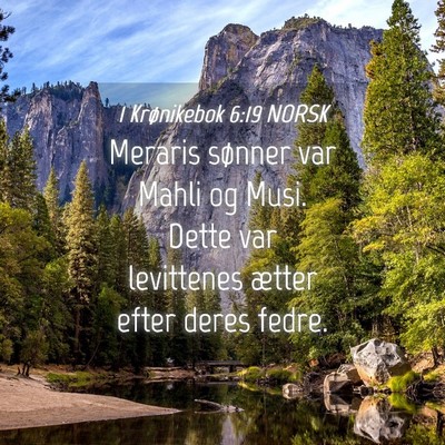 Picture 04 - 1 Krønikebok 6:19 NORSK - Meraris sønner var Mahli og Musi. Dette var - Bible Verse Picture