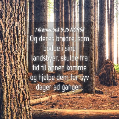 Picture 04 - 1 Krønikebok 9:25 NORSK - Og deres brødre, som bodde i sine landsbyer, - Bible Verse Picture