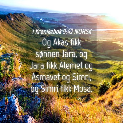 Picture 04 - 1 Krønikebok 9:42 NORSK - Og Akas fikk sønnen Jara, og Jara fikk Alemet og - Bible Verse Picture