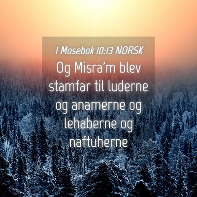 Picture 04 - 1 Mosebok 10:13 NORSK - Og Misra'm blev stamfar til luderne og anamerne - Bible Verse Picture