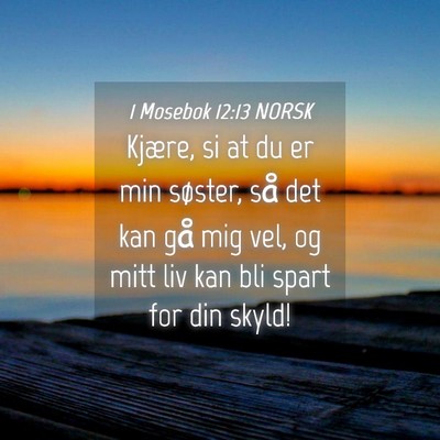 Picture 04 - 1 Mosebok 12:13 NORSK - Kjære, si at du er min søster, så det kan gå - Bible Verse Picture