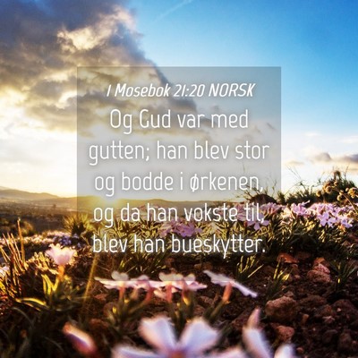 Picture 04 - 1 Mosebok 21:20 NORSK - Og Gud var med gutten; han blev stor og bodde i - Bible Verse Picture