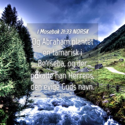 Picture 04 - 1 Mosebok 21:33 NORSK - Og Abraham plantet en tamarisk i Be'rseba, og der - Bible Verse Picture