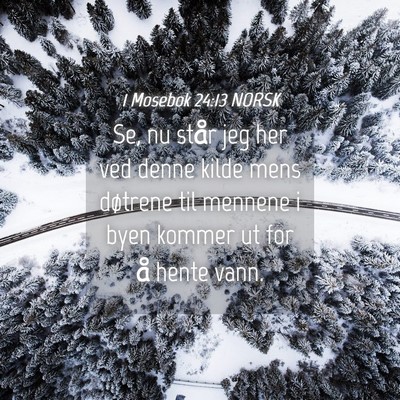 Picture 04 - 1 Mosebok 24:13 NORSK - Se, nu står jeg her ved denne kilde mens - Bible Verse Picture