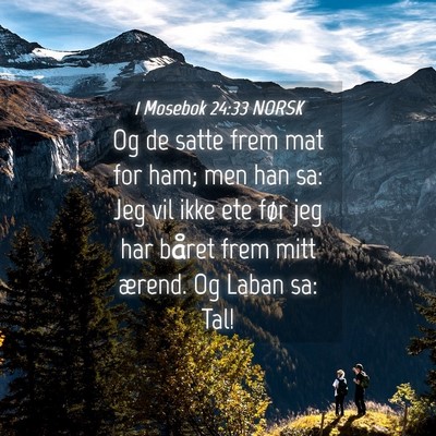 Picture 04 - 1 Mosebok 24:33 NORSK - Og de satte frem mat for ham; men han sa: Jeg vil - Bible Verse Picture