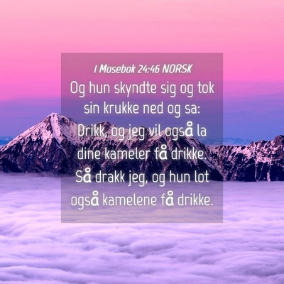 Picture 04 - 1 Mosebok 24:46 NORSK - Og hun skyndte sig og tok sin krukke ned og sa: - Bible Verse Picture