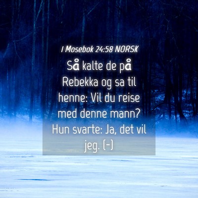 Picture 04 - 1 Mosebok 24:58 NORSK - Så kalte de på Rebekka og sa til henne: Vil du - Bible Verse Picture