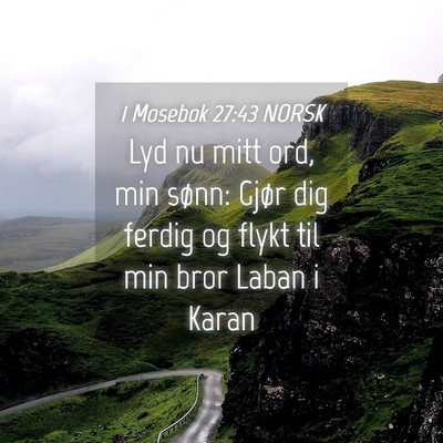 Picture 04 - 1 Mosebok 27:43 NORSK - Lyd nu mitt ord, min sønn: Gjør dig ferdig og - Bible Verse Picture