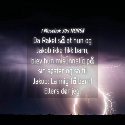Picture 04 - 1 Mosebok 30:1 NORSK - Da Rakel så at hun og Jakob ikke fikk barn, blev - Bible Verse Picture