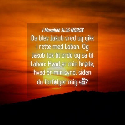 Picture 04 - 1 Mosebok 31:36 NORSK - Da blev Jakob vred og gikk i rette med Laban. Og - Bible Verse Picture