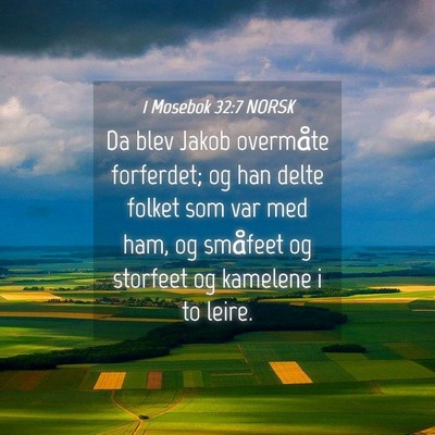 Picture 04 - 1 Mosebok 32:7 NORSK - Da blev Jakob overmåte forferdet; og han delte - Bible Verse Picture