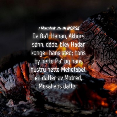 Picture 04 - 1 Mosebok 36:39 NORSK - Da Ba'l-Hanan, Akbors sønn, døde, blev Hadar - Bible Verse Picture