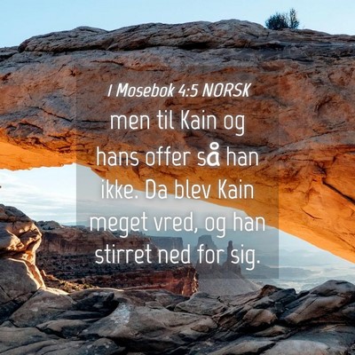 Picture 04 - 1 Mosebok 4:5 NORSK - men til Kain og hans offer så han ikke. Da blev - Bible Verse Picture