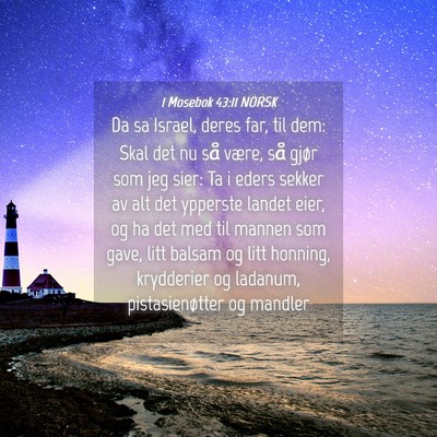 Picture 04 - 1 Mosebok 43:11 NORSK - Da sa Israel, deres far, til dem: Skal det nu så - Bible Verse Picture