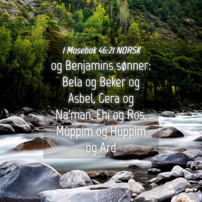 Picture 04 - 1 Mosebok 46:21 NORSK - og Benjamins sønner: Bela og Beker og Asbel, - Bible Verse Picture