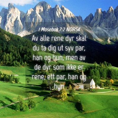 Picture 04 - 1 Mosebok 7:2 NORSK - Av alle rene dyr skal du ta dig ut syv par, han - Bible Verse Picture