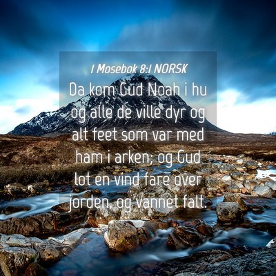 Picture 04 - 1 Mosebok 8:1 NORSK - Da kom Gud Noah i hu og alle de ville dyr og alt - Bible Verse Picture