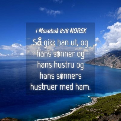 Picture 04 - 1 Mosebok 8:18 NORSK - Så gikk han ut, og hans sønner og hans hustru - Bible Verse Picture