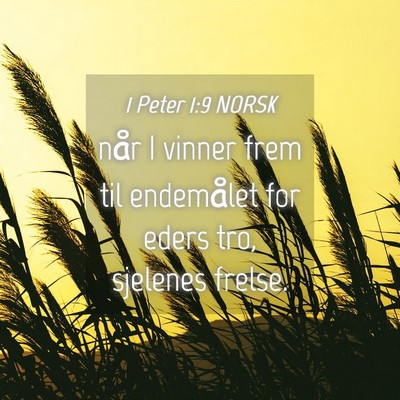 Picture 04 - 1 Peter 1:9 NORSK - når I vinner frem til endemålet for eders tro, - Bible Verse Picture