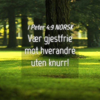Picture 04 - 1 Peter 4:9 NORSK - Vær gjestfrie mot hverandre uten - Bible Verse Picture