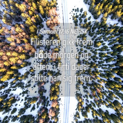 Picture 04 - 1 Samuel 17:16 NORSK - Filisteren gikk frem både morgen og aften; i - Bible Verse Picture