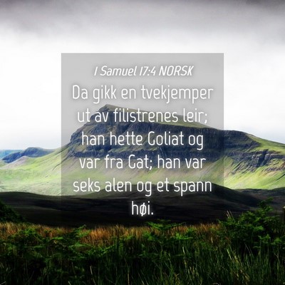 Picture 04 - 1 Samuel 17:4 NORSK - Da gikk en tvekjemper ut av filistrenes leir; han - Bible Verse Picture