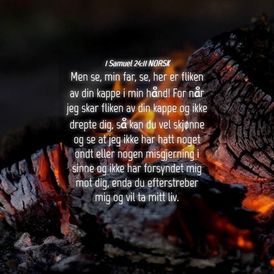 Picture 04 - 1 Samuel 24:11 NORSK - Men se, min far, se, her er fliken av din kappe i - Bible Verse Picture