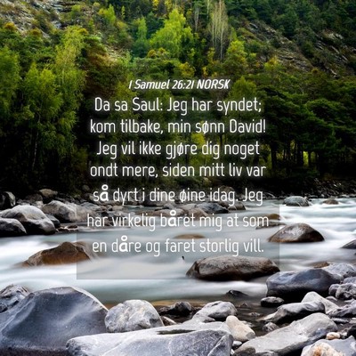 Picture 04 - 1 Samuel 26:21 NORSK - Da sa Saul: Jeg har syndet; kom tilbake, min - Bible Verse Picture