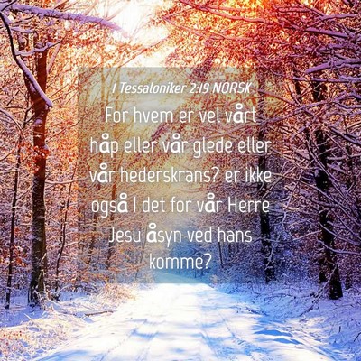 Picture 04 - 1 Tessaloniker 2:19 NORSK - For hvem er vel vårt håp eller vår glede eller - Bible Verse Picture