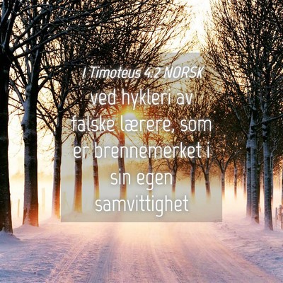 Picture 04 - 1 Timoteus 4:2 NORSK - ved hykleri av falske lærere, som er - Bible Verse Picture