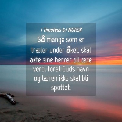 Picture 04 - 1 Timoteus 6:1 NORSK - Så mange som er træler under åket, skal akte - Bible Verse Picture