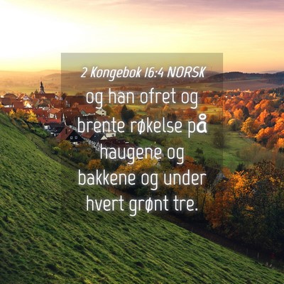 Picture 04 - 2 Kongebok 16:4 NORSK - og han ofret og brente røkelse på haugene og - Bible Verse Picture