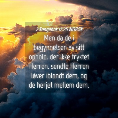 Picture 04 - 2 Kongebok 17:25 NORSK - Men da de i begynnelsen av sitt ophold. der ikke - Bible Verse Picture