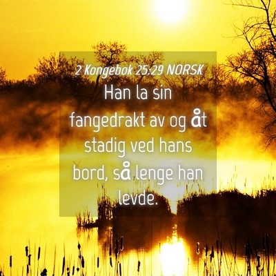 Picture 04 - 2 Kongebok 25:29 NORSK - Han la sin fangedrakt av og åt stadig ved hans - Bible Verse Picture