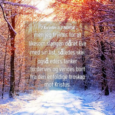 Picture 04 - 2 Korinter 11:3 NORSK - men jeg frykter for at likesom slangen dåret Eva - Bible Verse Picture
