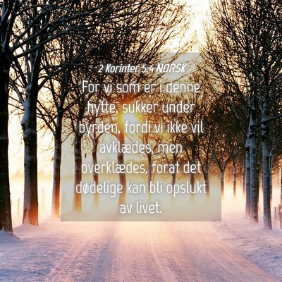 Picture 04 - 2 Korinter 5:4 NORSK - For vi som er i denne hytte, sukker under byrden, - Bible Verse Picture