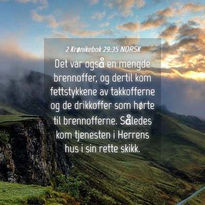 Picture 04 - 2 Krønikebok 29:35 NORSK - Det var også en mengde brennoffer, og dertil kom - Bible Verse Picture