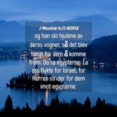Picture 04 - 2 Mosebok 14:25 NORSK - og han slo hjulene av deres vogner, så det blev - Bible Verse Picture