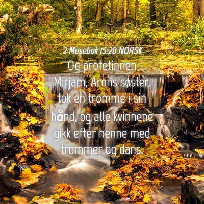 Picture 04 - 2 Mosebok 15:20 NORSK - Og profetinnen Mirjam, Arons søster, tok en - Bible Verse Picture
