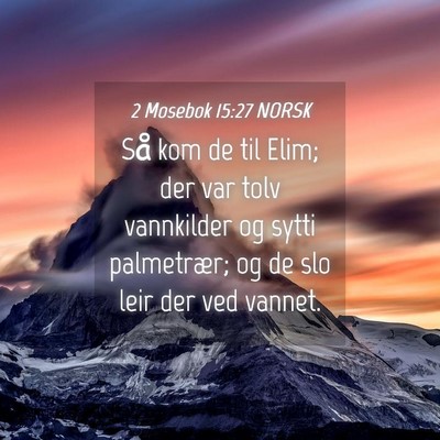 Picture 04 - 2 Mosebok 15:27 NORSK - Så kom de til Elim; der var tolv vannkilder og - Bible Verse Picture