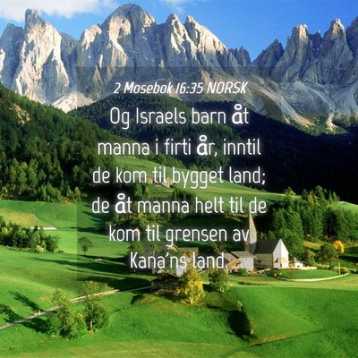 Picture 04 - 2 Mosebok 16:35 NORSK - Og Israels barn åt manna i firti år, inntil de - Bible Verse Picture