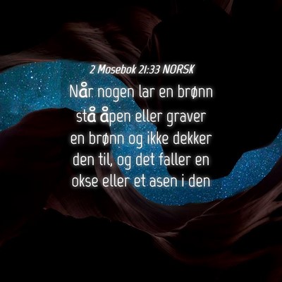 Picture 04 - 2 Mosebok 21:33 NORSK - Når nogen lar en brønn stå åpen eller graver - Bible Verse Picture