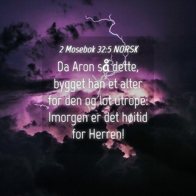 Picture 04 - 2 Mosebok 32:5 NORSK - Da Aron så dette, bygget han et alter for den og - Bible Verse Picture