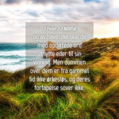 Picture 04 - 2 Peter 2:3 NORSK - og av havesyke skal de med opdiktede ord utnytte - Bible Verse Picture