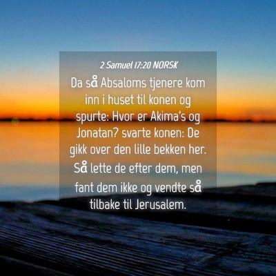Picture 04 - 2 Samuel 17:20 NORSK - Da så Absaloms tjenere kom inn i huset til konen - Bible Verse Picture